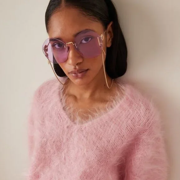 Gucci Women Sunglasses Gold Chain Violet Round GG1203S 001 NEW AUTHENTIC s-l400.jpg main image 4